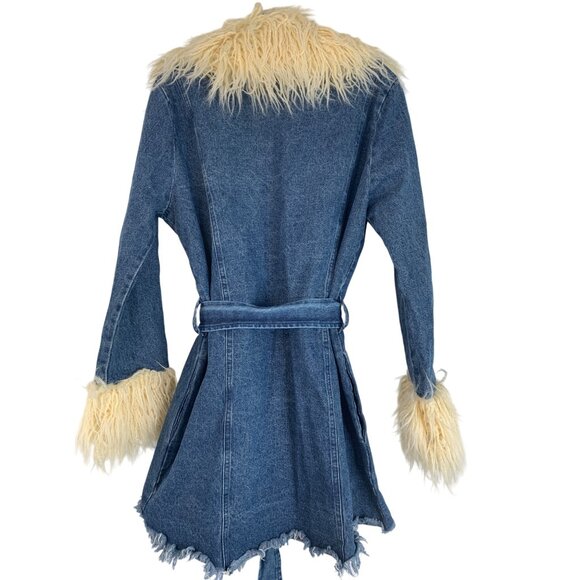 Rare New L Show Me Your Mumu Penny Lane Faux Fur Denim Coat RL10649 - Picture 7 of 14